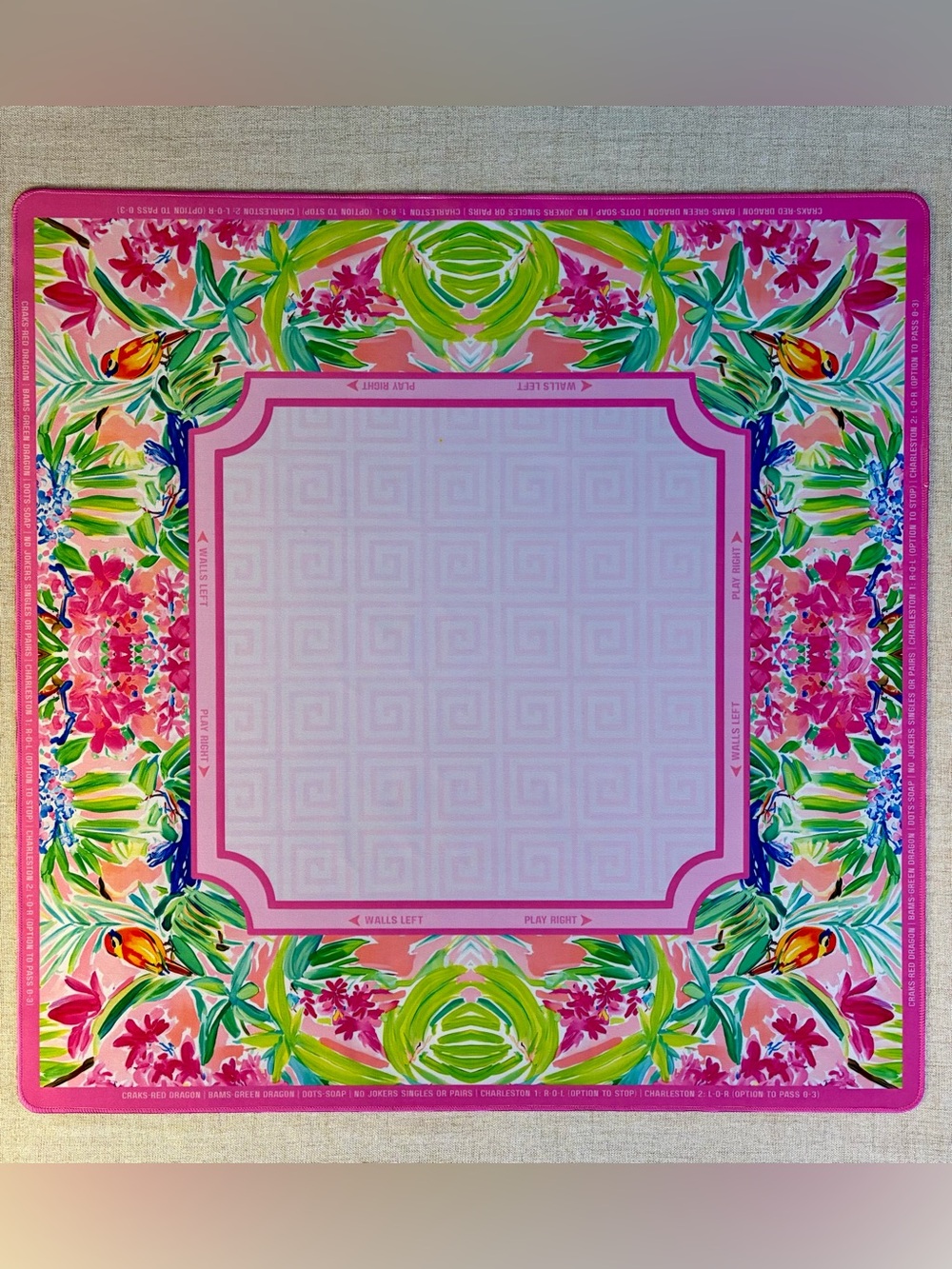 Tropical 🌴 🌺🍋‍🟩🦜 Neoprene Mahjong Mat 🀄️